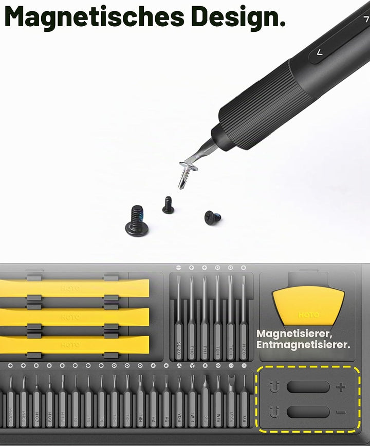 HOTO Mini Elektrischer Schraubendreher Pro, 48 in 1 Feinmechaniker Set mit Öffnungs-Werkzeug &amp; Präzi
