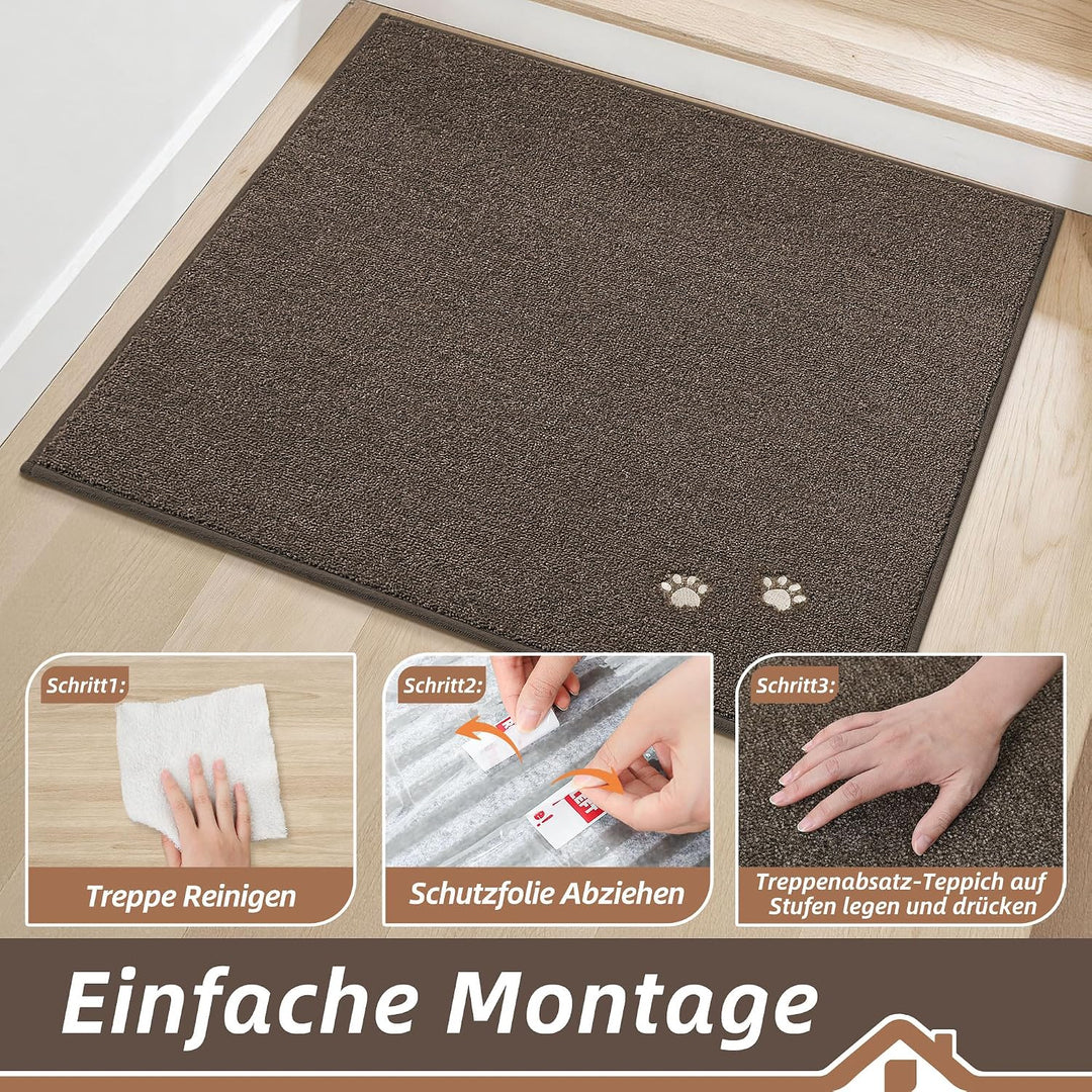 BEQHAUSE Treppeneckmatten Stufenmatten Innen rutschfest, 76X76cm,Braun | Maschinenwaschbare Treppent