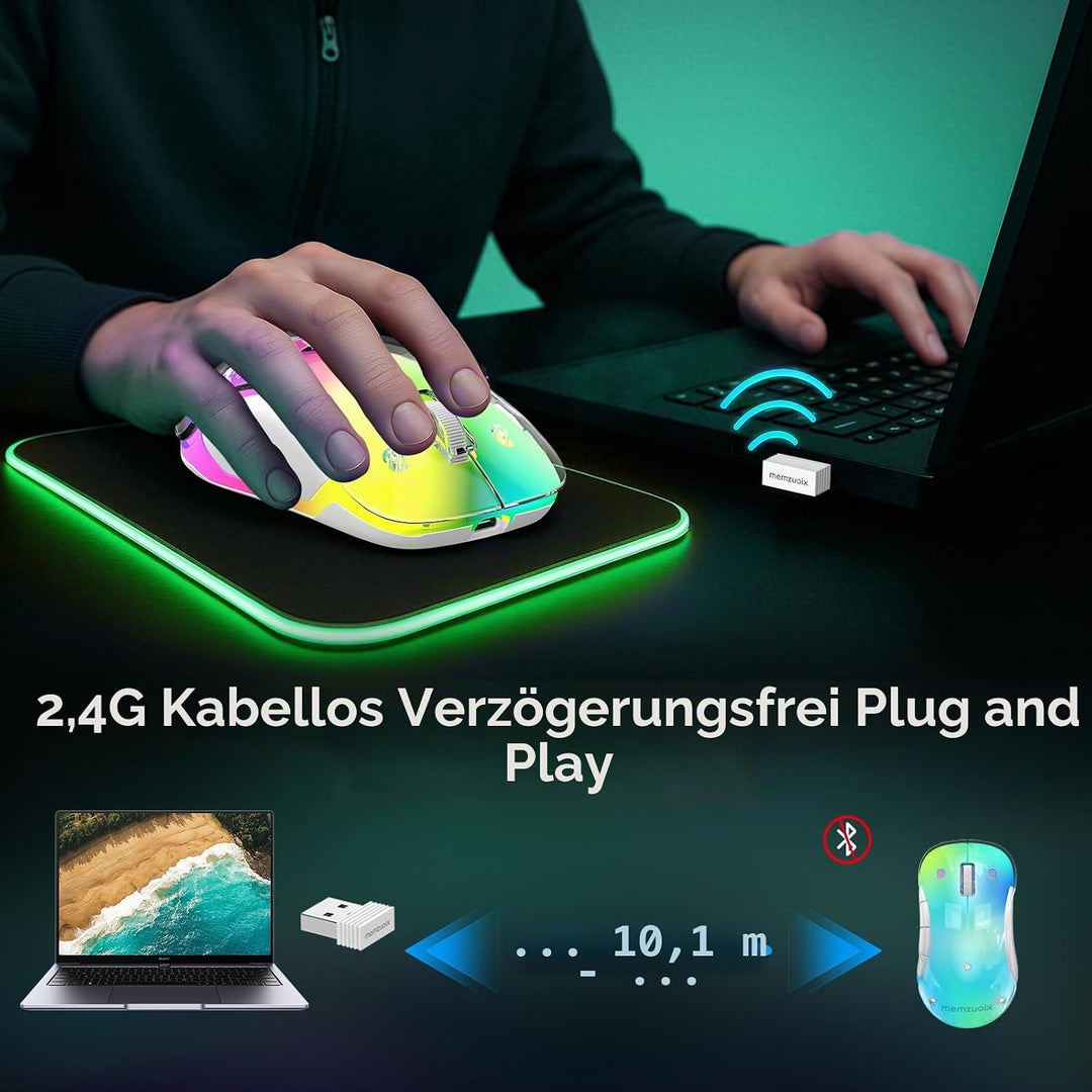 memzuoix LED Kabellose Maus – Wiederaufladbare 2.4G Optische Maus mit Magnetischer Abdeckung, Sanfte