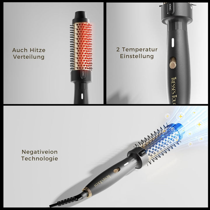 Thermal Brush, Thermobürste Negativ-Ionen, Wärmebürste Rundbürste mit 2 Temperaturstufen, Stylingbür