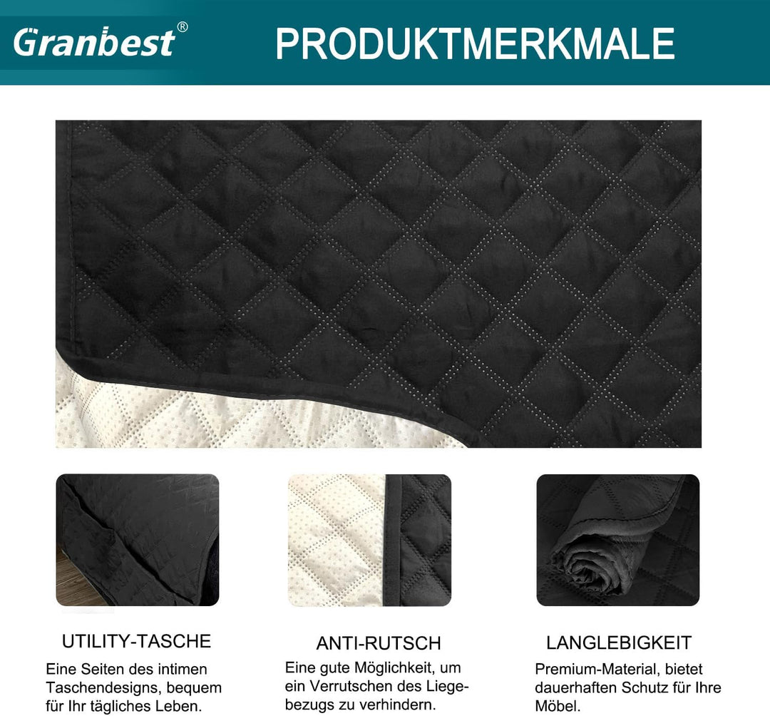 Granbest wasserdichte Sofabezug 3 Sitzer rutschfeste Couchbezug mit Elastischen Riemen, Waschbare So