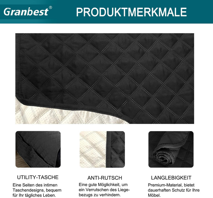 Granbest wasserdichte Sofabezug 3 Sitzer rutschfeste Couchbezug mit Elastischen Riemen, Waschbare So