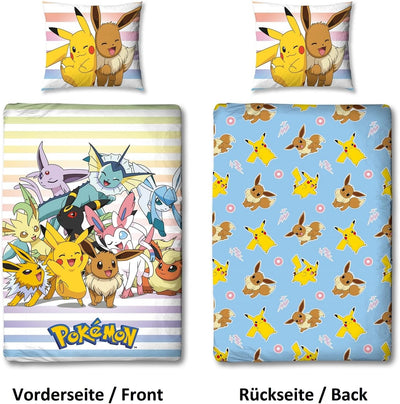 Pokemon Bettwäsche Set 3-teilig 135x200 80x80 cm mit Spannbettlaken 90x200 cm · Pokémon Pikachu hell