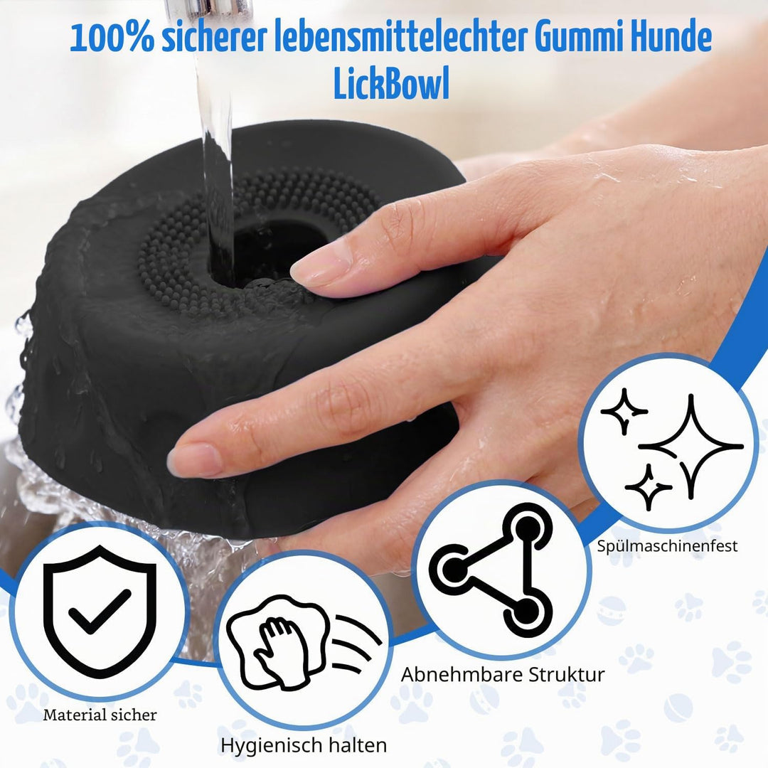 Schleckball Slow Feeder für Hund,Silikon Leckspielzeug mit Anti-Rutschbasis Schwarz, Schwarz