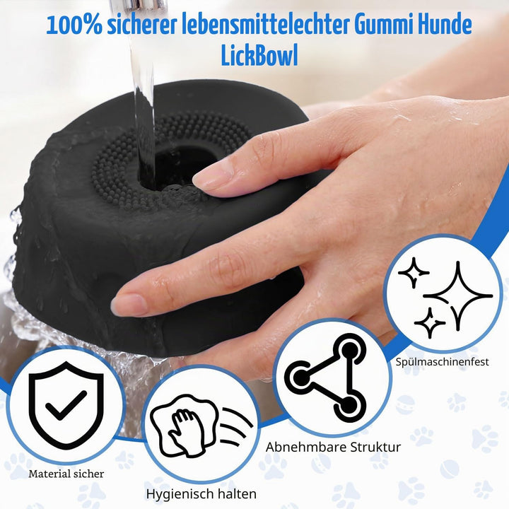 Schleckball Slow Feeder für Hund,Silikon Leckspielzeug mit Anti-Rutschbasis Schwarz, Schwarz