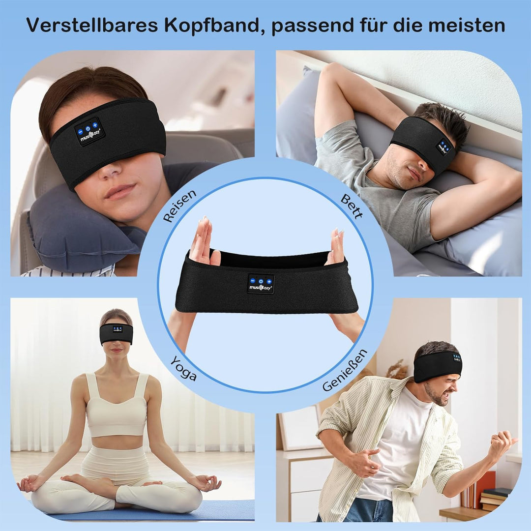 MUSICOZY Schlafkopfhörer Bluetooth, Schlaf Kopfhörer Seitenschläfer Kabellos Sport Kopfhörer Stirnba