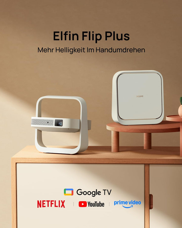 XGIMI Elfin Flip Plus Tragbarer Beamer, 500 ISO Lumen, 1080P, Google TV mit Lizenziertem Netflix, In