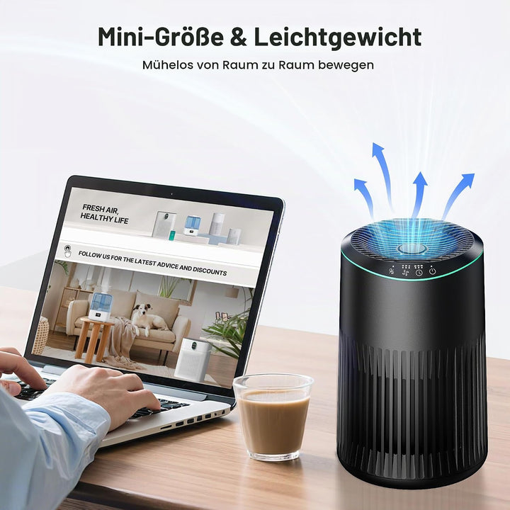 MERONTE Luftreiniger Schlafzimmer allergischer Luftreiniger,Matt schwarz | Air Purifier für Zuhause,