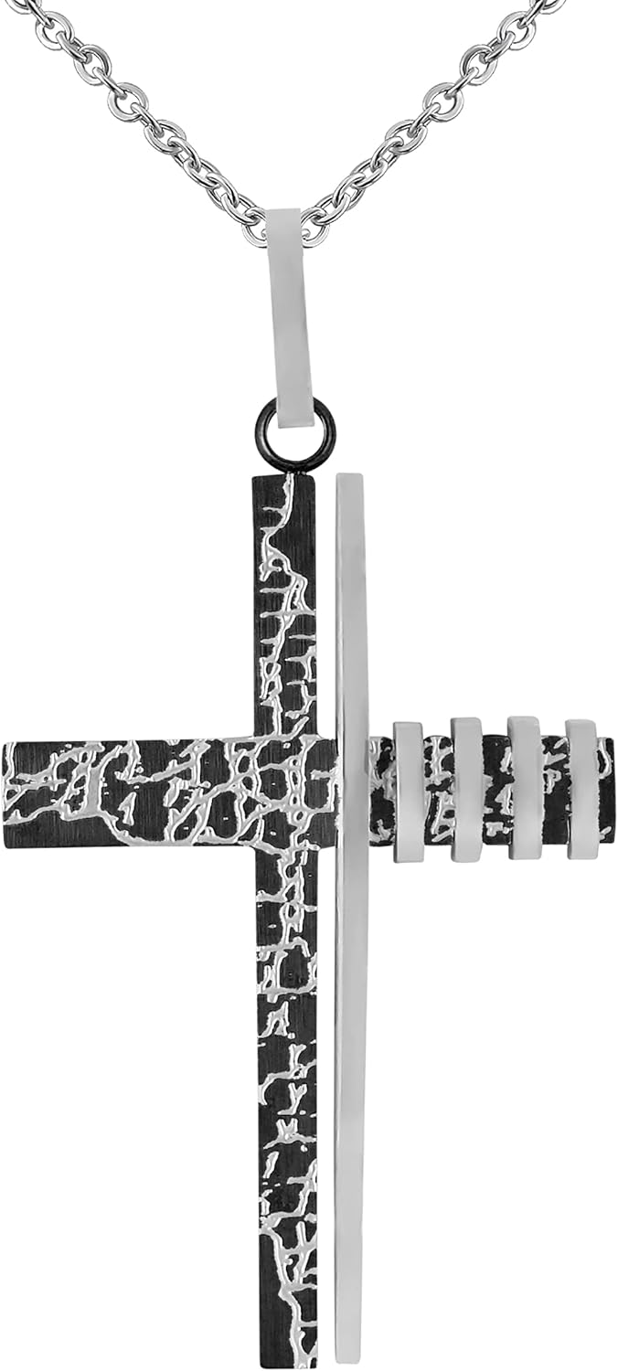 Hanessa Personalisierte Kette mit Gravur Edelstahl 45-60 cm mit Anhänger Kreuz schwarz und silber -