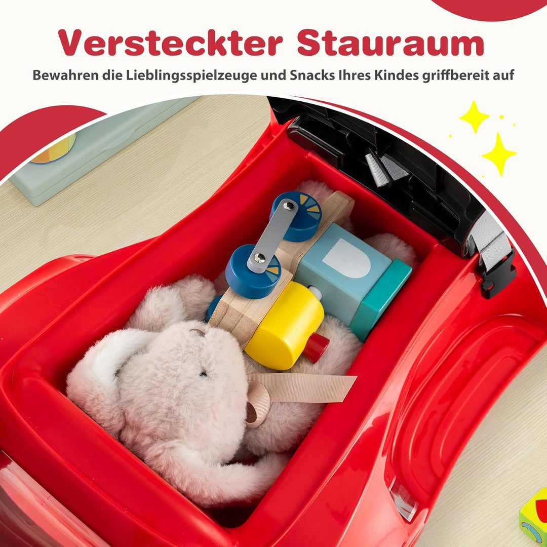 COSTWAY 3-in-1 Rutschauto mit Schiebestange, Rutschfahrzeug mit Hupe, Musik, Licht & Sicherheitsgurt