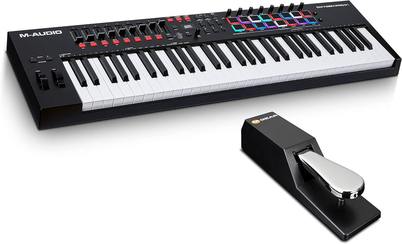 M-Audio Oxygen Pro 61 + SP-2 - USB MIDI Controller mit anschlagdynamischen 61 Tasten, 16 anschlagdyn