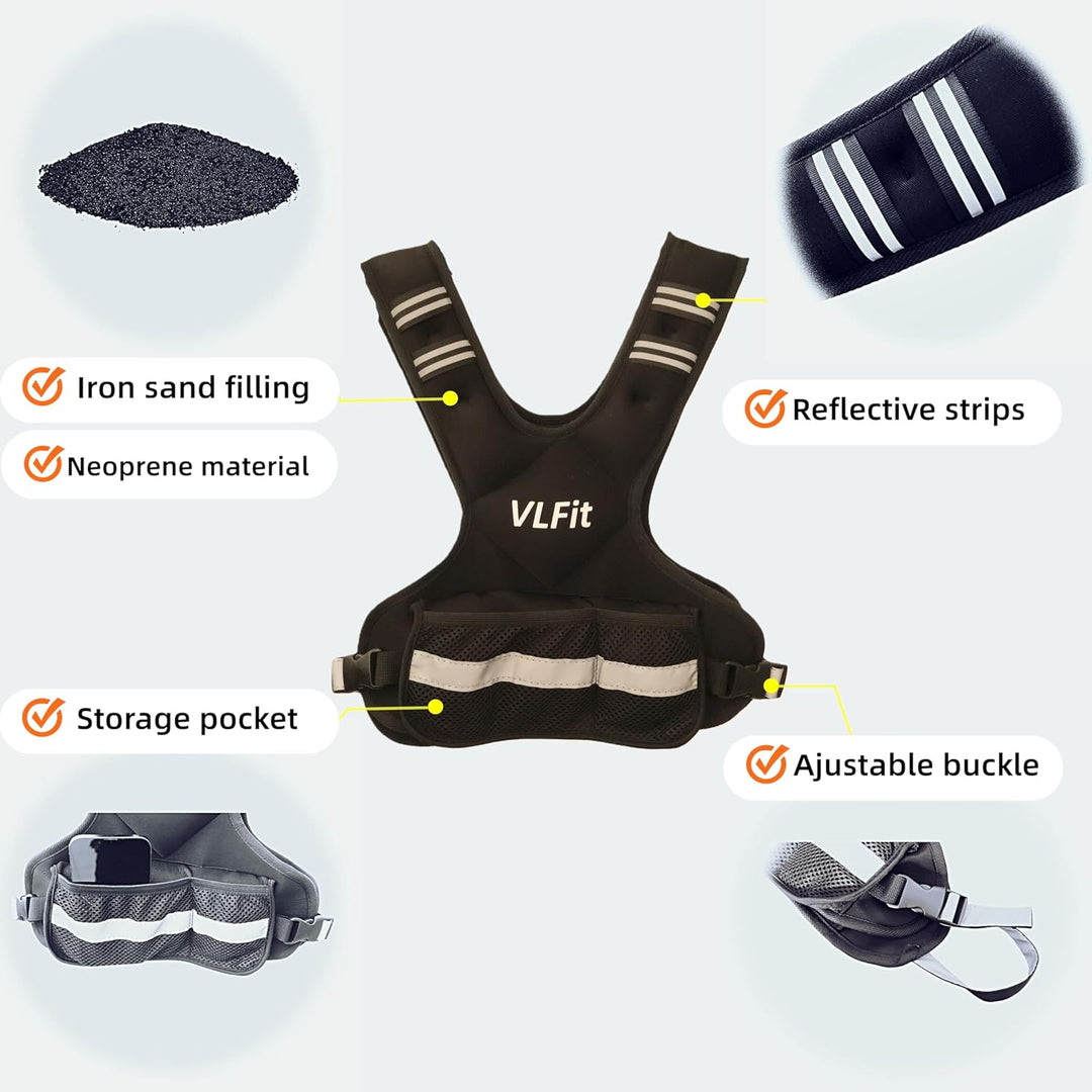 VLFit Verstellbare Gewichtsweste für Krafttraining, abnehmbare Eisensandsäcke, verstellbare Brustgrö