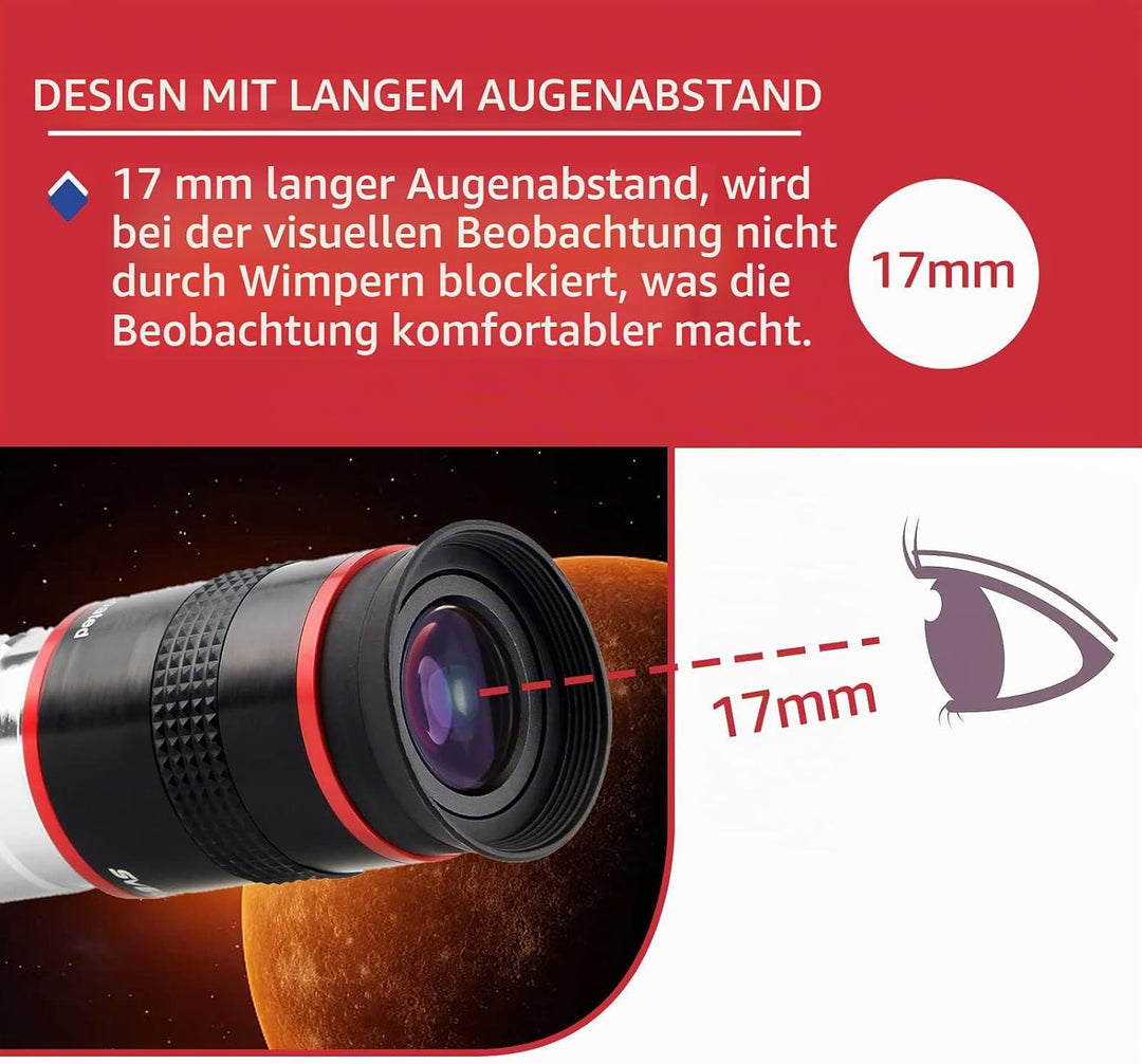 Svbony Teleskop Okular 6mm, 1,25” 68° Weiterwinkel Angenehmes Okulare FMC Sichtfeld Scharfe Bilder,