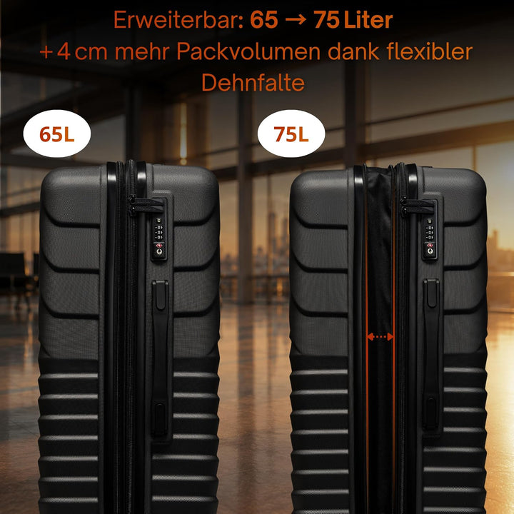 COCOONO Hartschalenkoffer Mittelgross – 60L - 67L Volumen – 8 Rollen 360° drehbar – Leichter ABS Kof