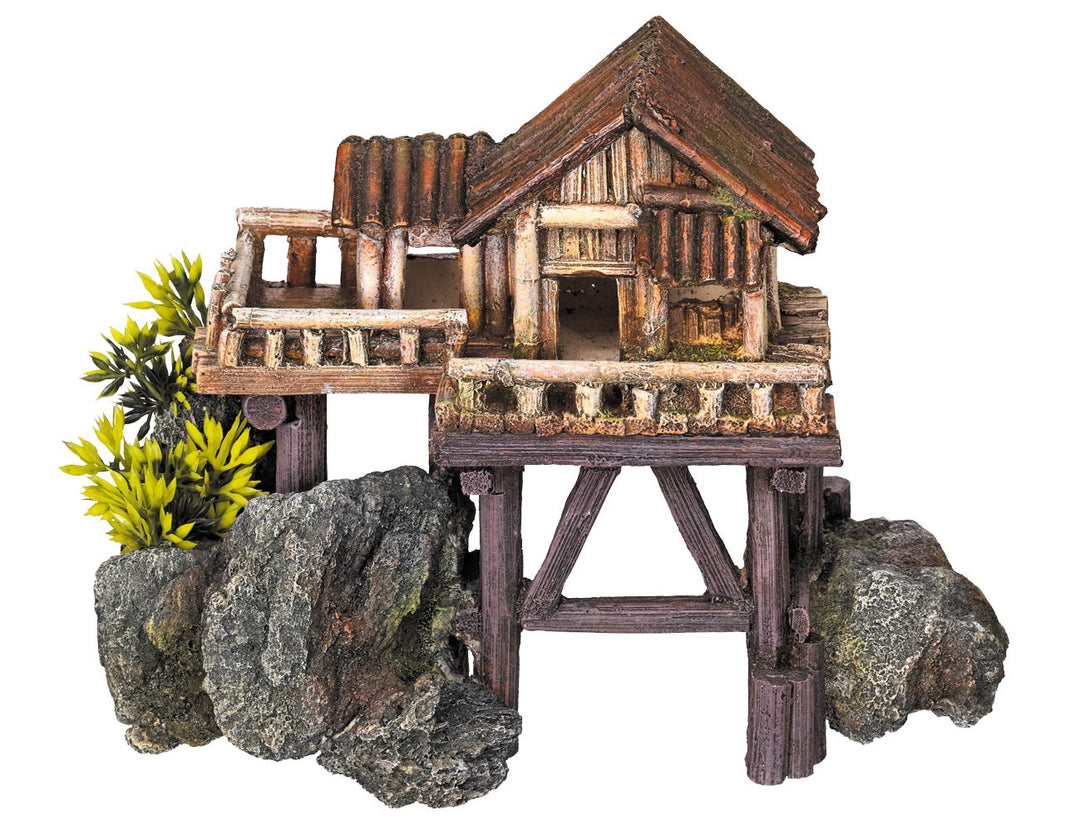 Nobby Aqua Ornaments HOLZHAUS mit Pflanzen, 23 x 12,3 x 17 cm, 1 Stück