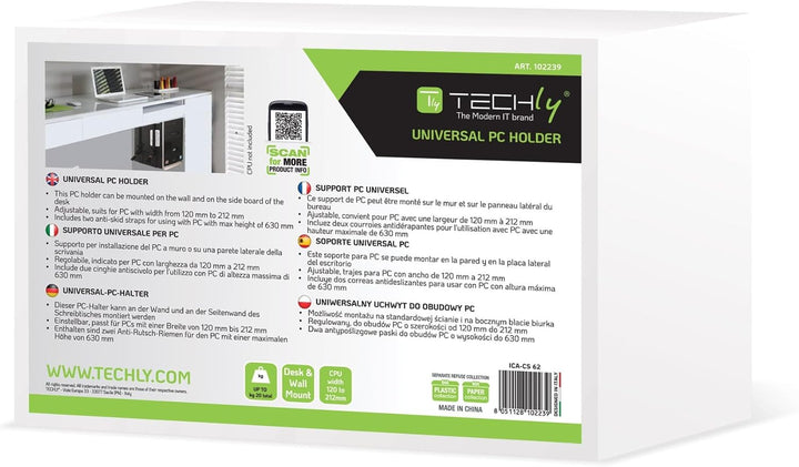 Techly 102239 PC-Halterung für Wand oder Schreibtisch, Schwarz