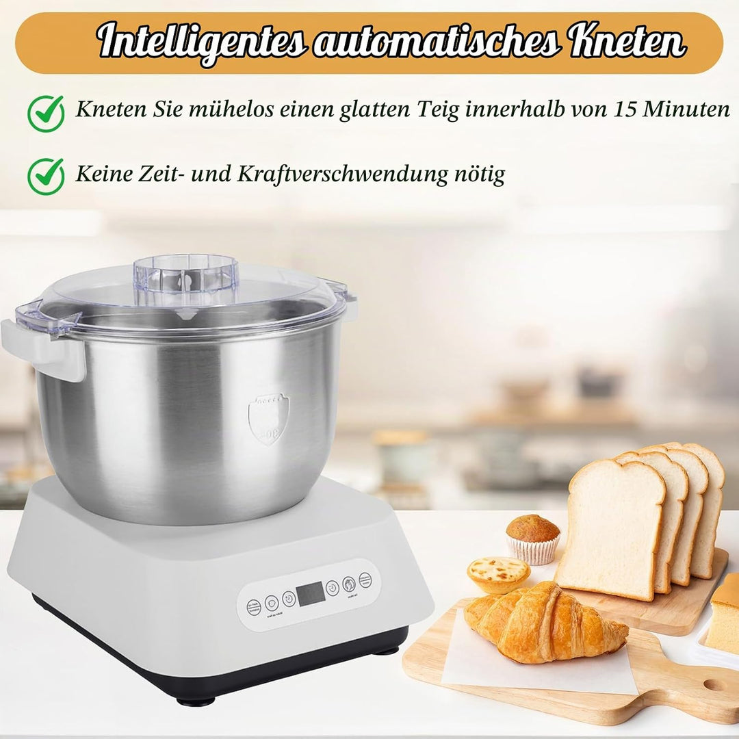 7L Edelstahl Teigmehl Mixer, Elektrischer Teigbereiter mit Fermentfunktion, Vollautomatische Teigkne