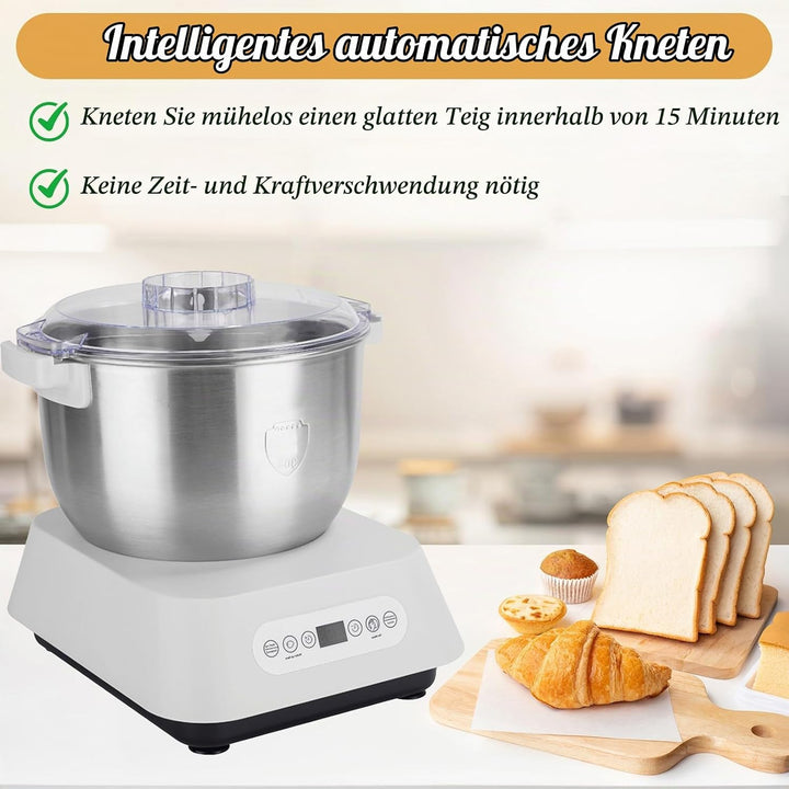 7L Edelstahl Teigmehl Mixer, Elektrischer Teigbereiter mit Fermentfunktion, Vollautomatische Teigkne