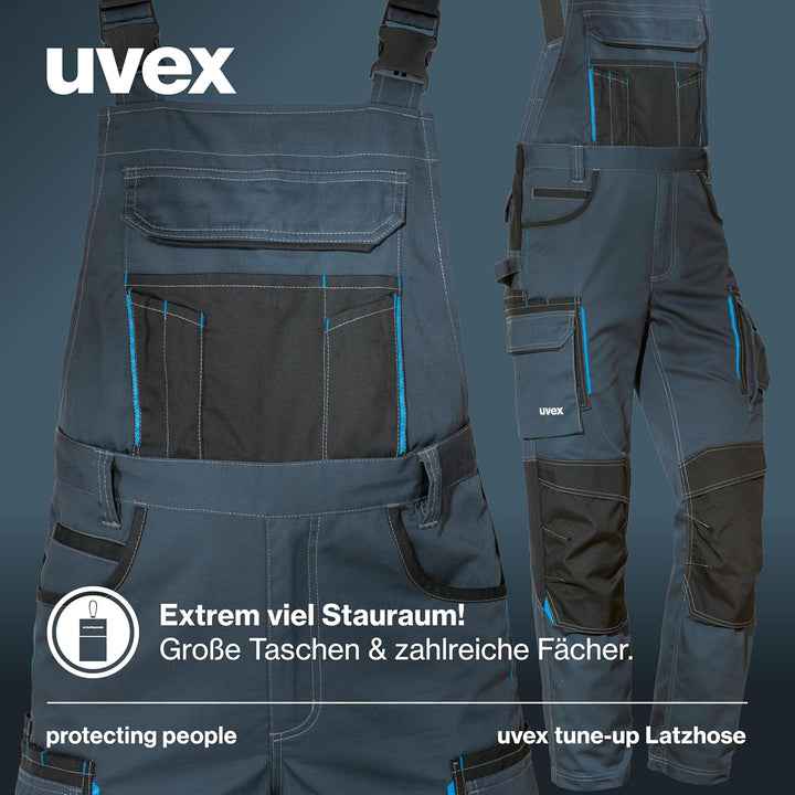 Uvex Tune-up Lange Herren-Arbeitshose - Lange Latzhose mit Knietaschen, 44 Blau