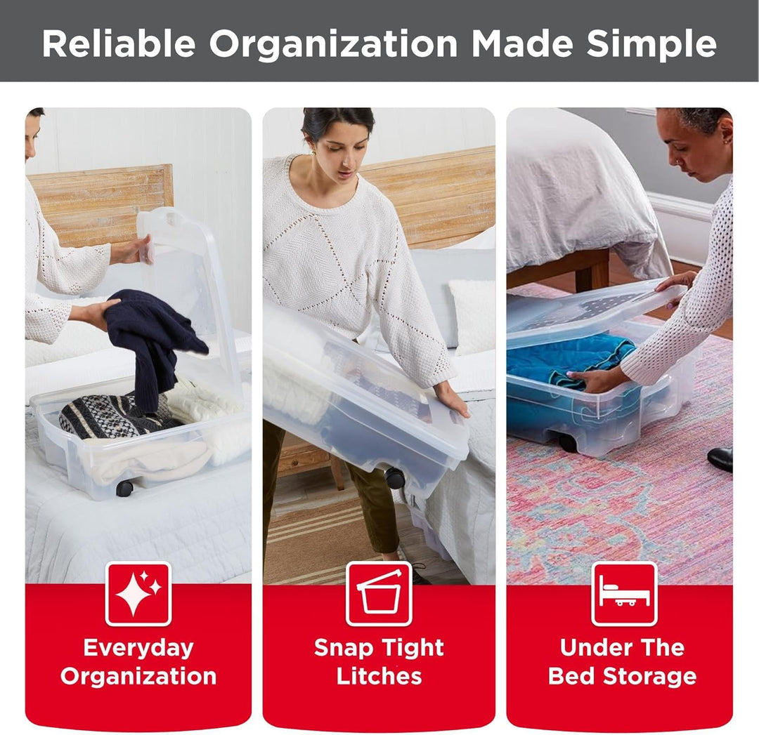 Rubbermaid Aufbewahrungsboxen mit niedrigem Profil, 2 Klappdeckel und leicht rollenden Lenkrollen, t