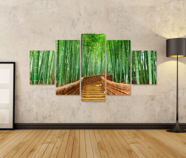 islandburner Bild auf Leinwand Kyoto Japan Bambuswald Bilder Wandbilder Poster 170x80cm - 5 Teile, 1