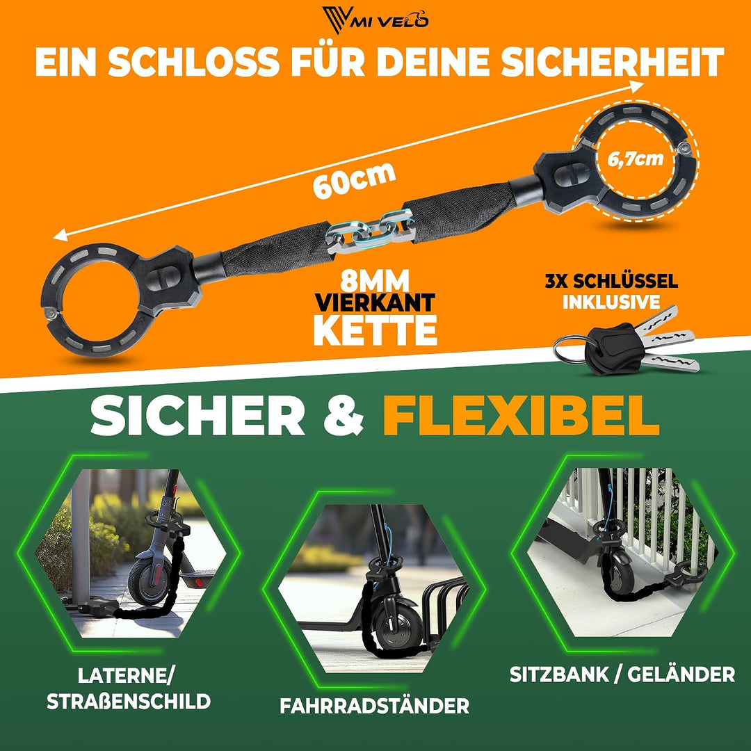 MIVELO E-Scooter Schloss extra sicher - Kettenschloss I Handschellenschloss für Elektroroller I Fahr