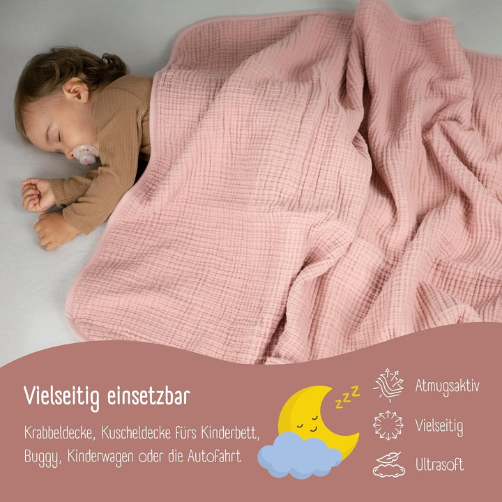 BEARFOOT Babydecke - Musselin Fleecedecke (Baumwolle, Fleece) flauschig weiche Kuscheldecke, Baby/Ne