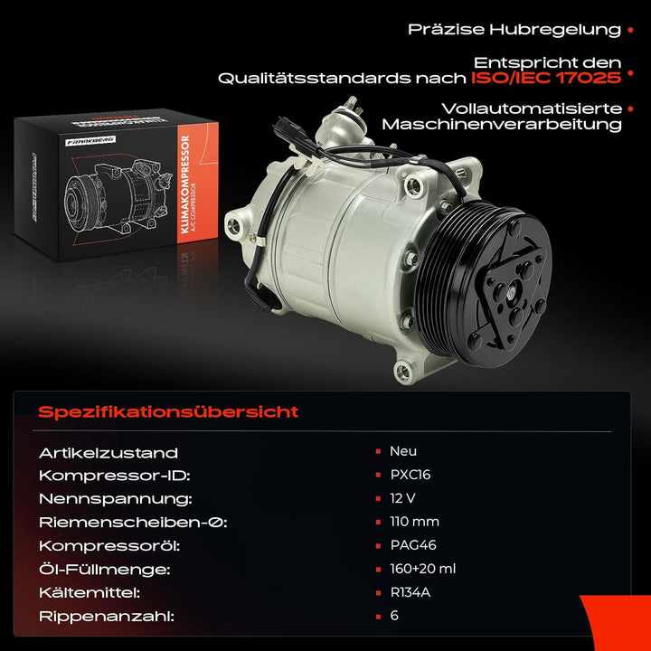 Frankberg 1x Klimakompressor Klimaanlage Kompatibel mit Focus III 1.6L 2012-Heute Focus III Stufenhe