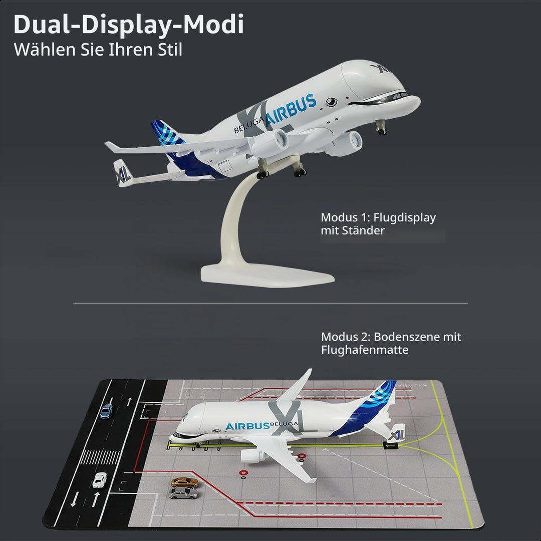 1/300 A330 Beluga XL Flugzeugmodell mit Gummiflughafenmatte und 5 Autos Diecast Metall Flugzeugmodel