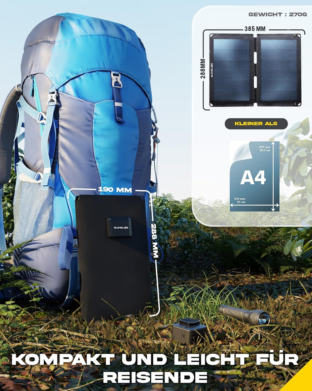 Solar Charger Outdoor, Solarmodul flexibel, Solaranlage Camping, Solar Charger wasserdicht mit leist