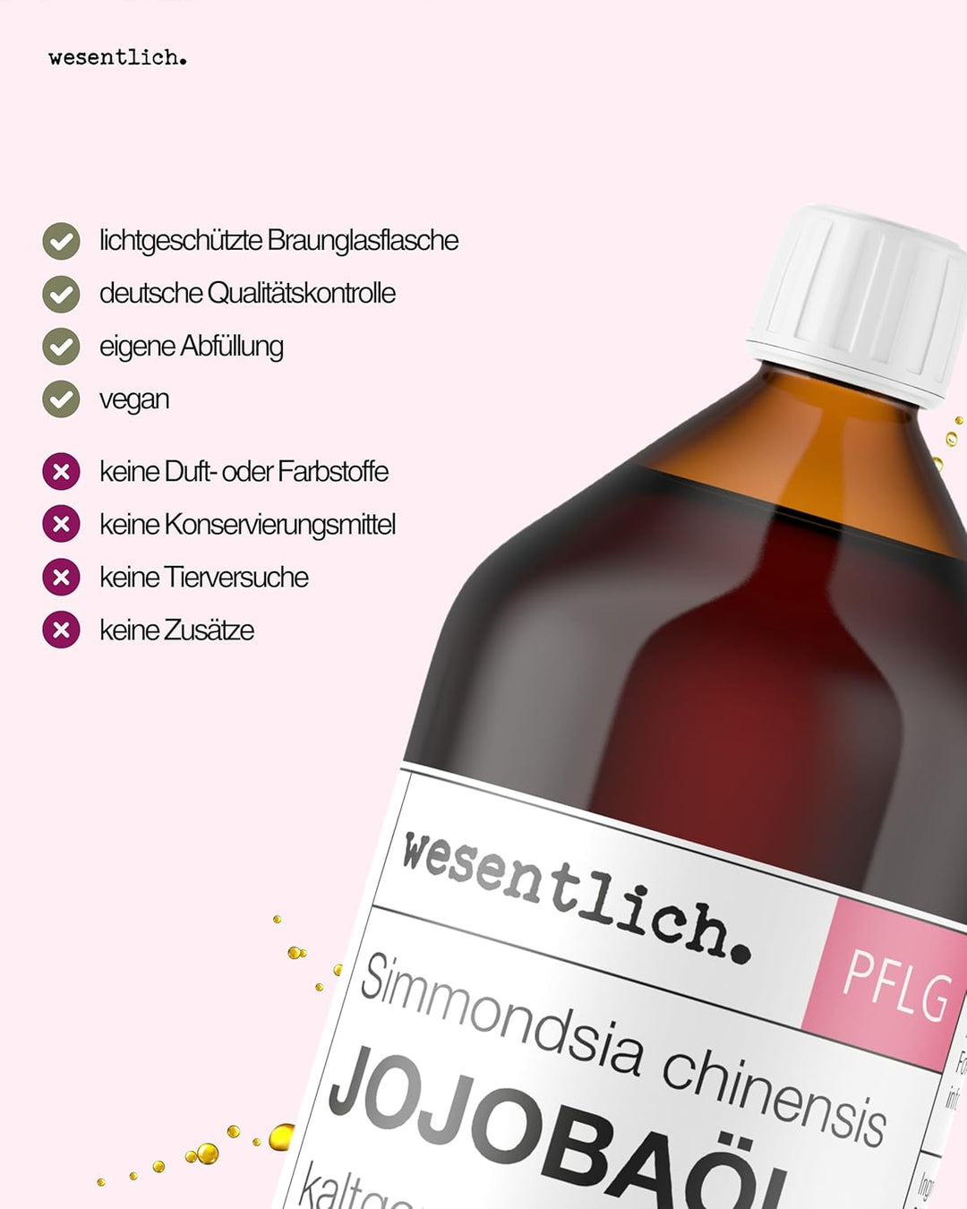 wesentlich. Jojobaöl kaltgepresst 1000ml | nativ - 100% reines Jojobaöl | vegan | Haut - Haare - Bar