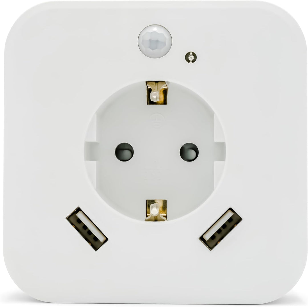 smrter LED-Nachtlicht mit Bewegungsmelder und Steckdose, 2x USB 2.4A, weiss, automatischer Lichtsens