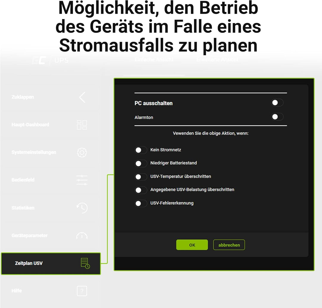 Green Cell UPS USV Unterbrechungsfreie Stromversorgung 800VA (480W) mit Überspannungsschutz 230V Lin