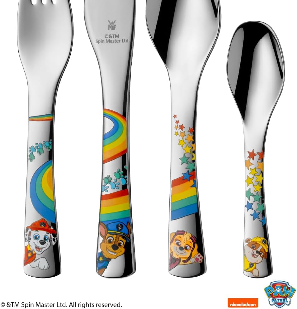 WMF Paw Patrol Kinderbesteck Set 4-teilig, Kinderbesteck Edelstahl, Besteck Kinder ab 3 Jahre, Croma