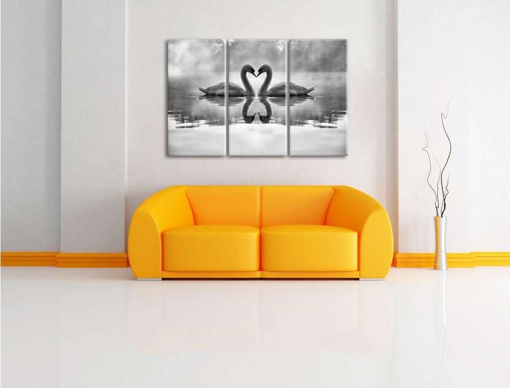 Pixxprint Verliebte Schwäne im Morgengrauen / 3-Teilig/Gesamtmass 120cm Leinwandbild bespannt auf Ho