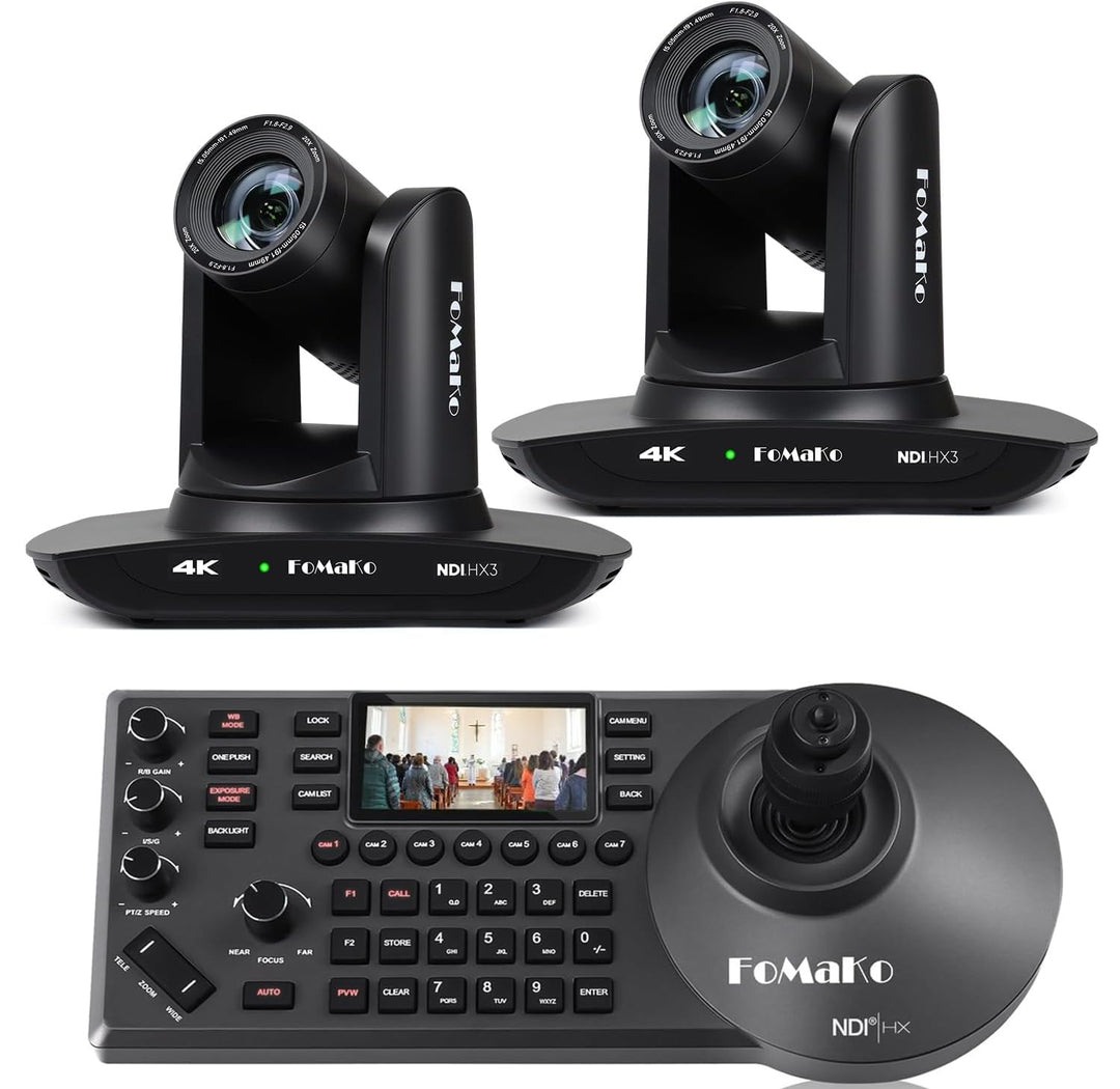 FoMaKo 4K PTZ NDI Kamera Set mit NDI PTZ Controller, NDI HX3 KI-Tracking 20x Optischer Zoom, mit HDM