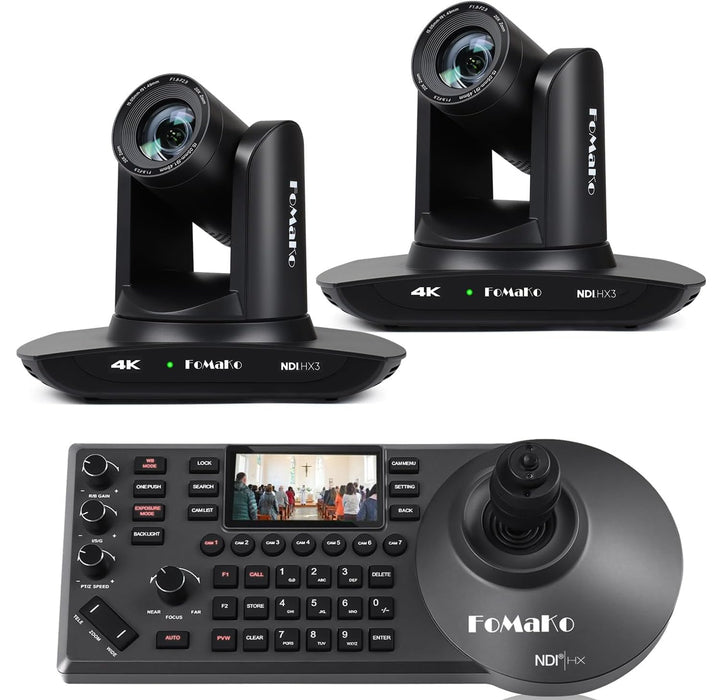 FoMaKo 4K PTZ NDI Kamera Set mit NDI PTZ Controller, NDI HX3 KI-Tracking 20x Optischer Zoom, mit HDM