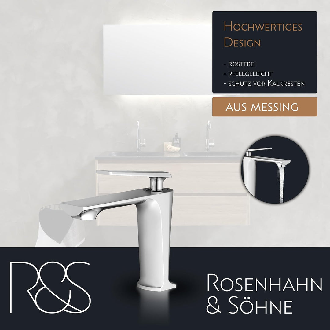 Rosenhahn &amp; Söhne Vilm M Design Badarmatur Wasserhahn Badezimmer - Armatur Bad [Chrom] - Heiss + Kal
