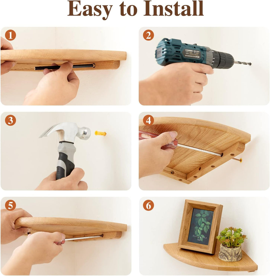 OAKERLAND Eiche Eckregal Schwebende Regale Ecke 18CM Massiv Holz Ecke Wandregal für Bad Küche Schlaf