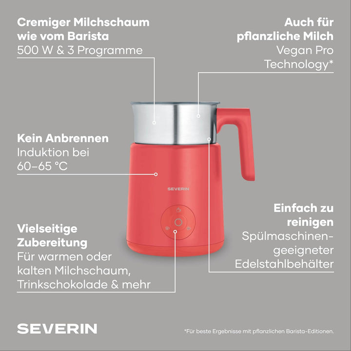 Severin Induktions-Milchaufschäumer, elektrischer Milchschäumer mit Edelstahlbehälter, kaltes und wa