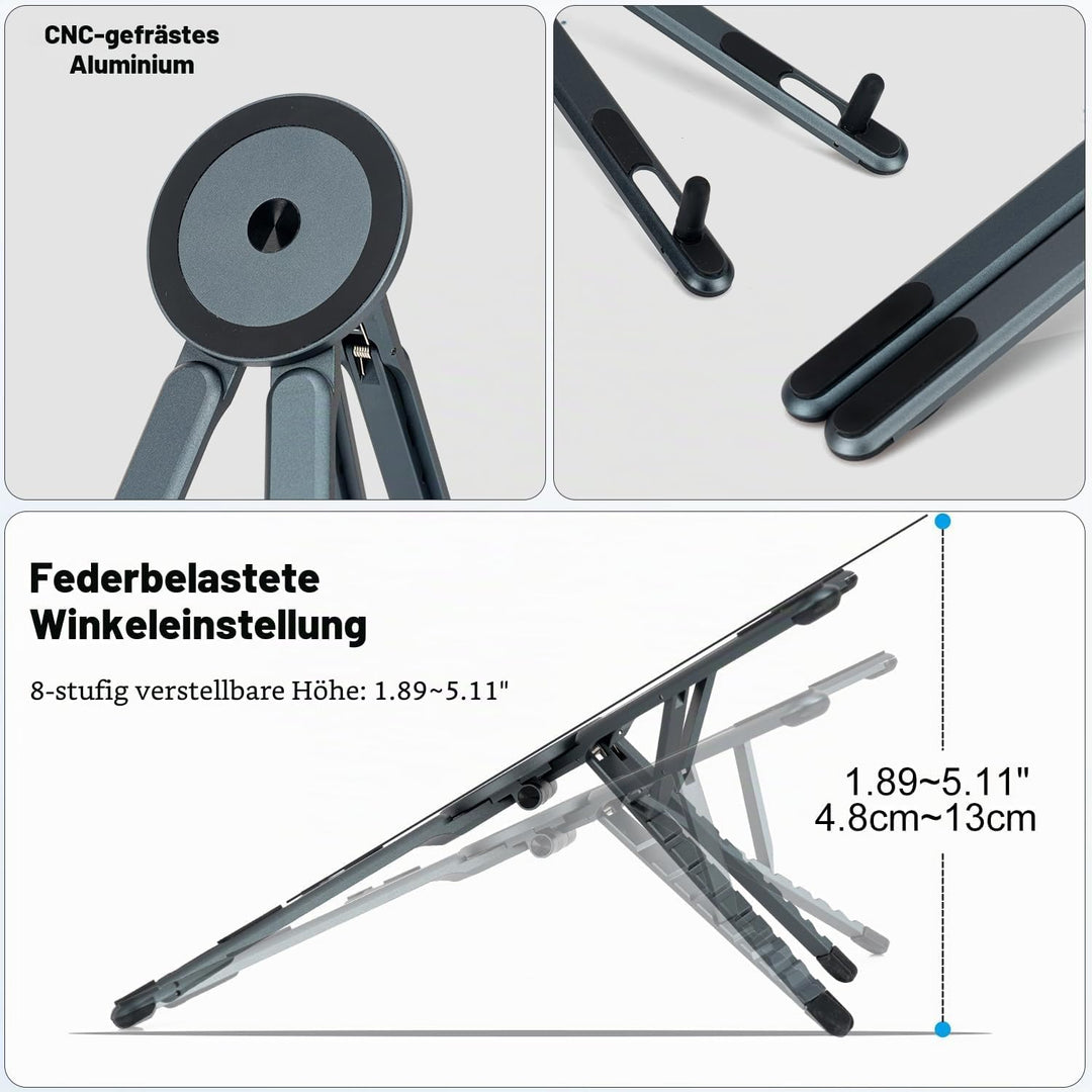 3-in-1 Laptop Ständer Höhenverstellbarer Faltbarer Laptop Stand für 4-16" Laptops/Tablets/Handy, Mag