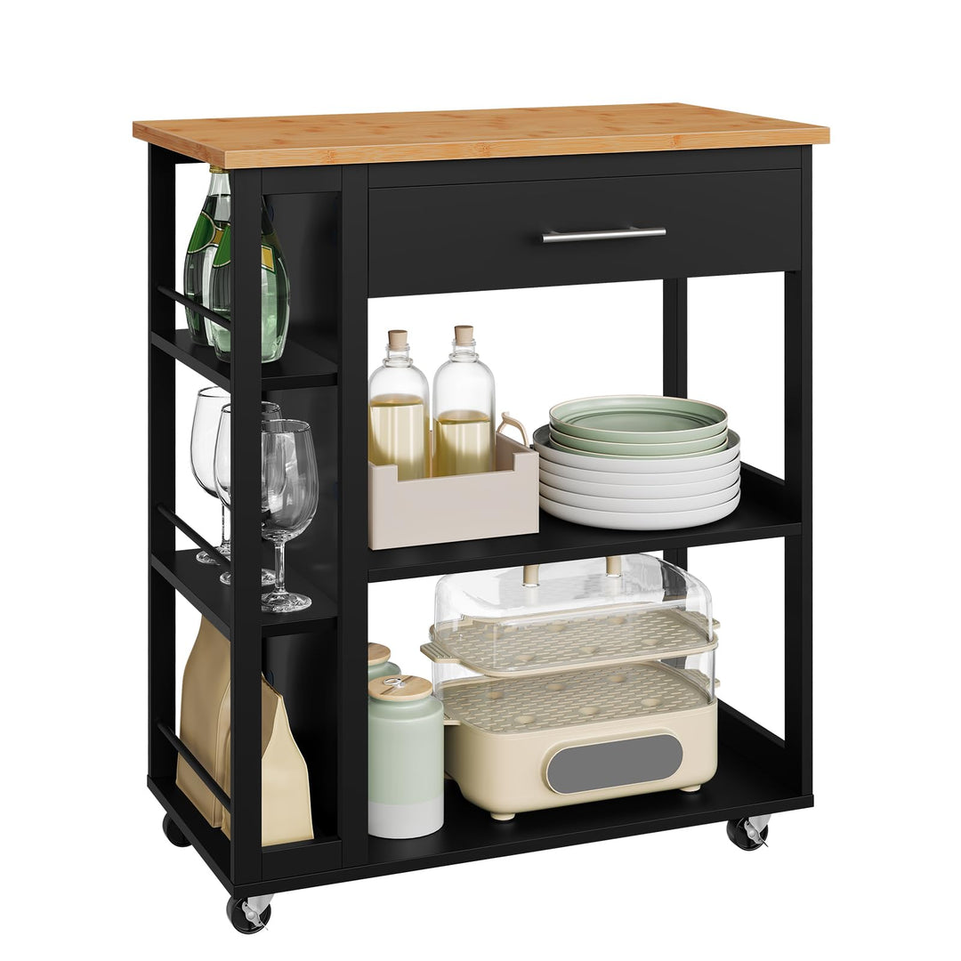 WOLTU Küchenwagen mit Arbeitsplatte, Servierwagen mit Rollen, Rollwagen mit Schublade offenen Ablage