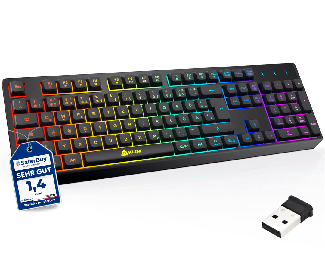 KLIM Chroma Wireless Gaming Tastatur Kabellos QWERTZ + Neue 2022 Version + Langlebig, Ergonomisch, W