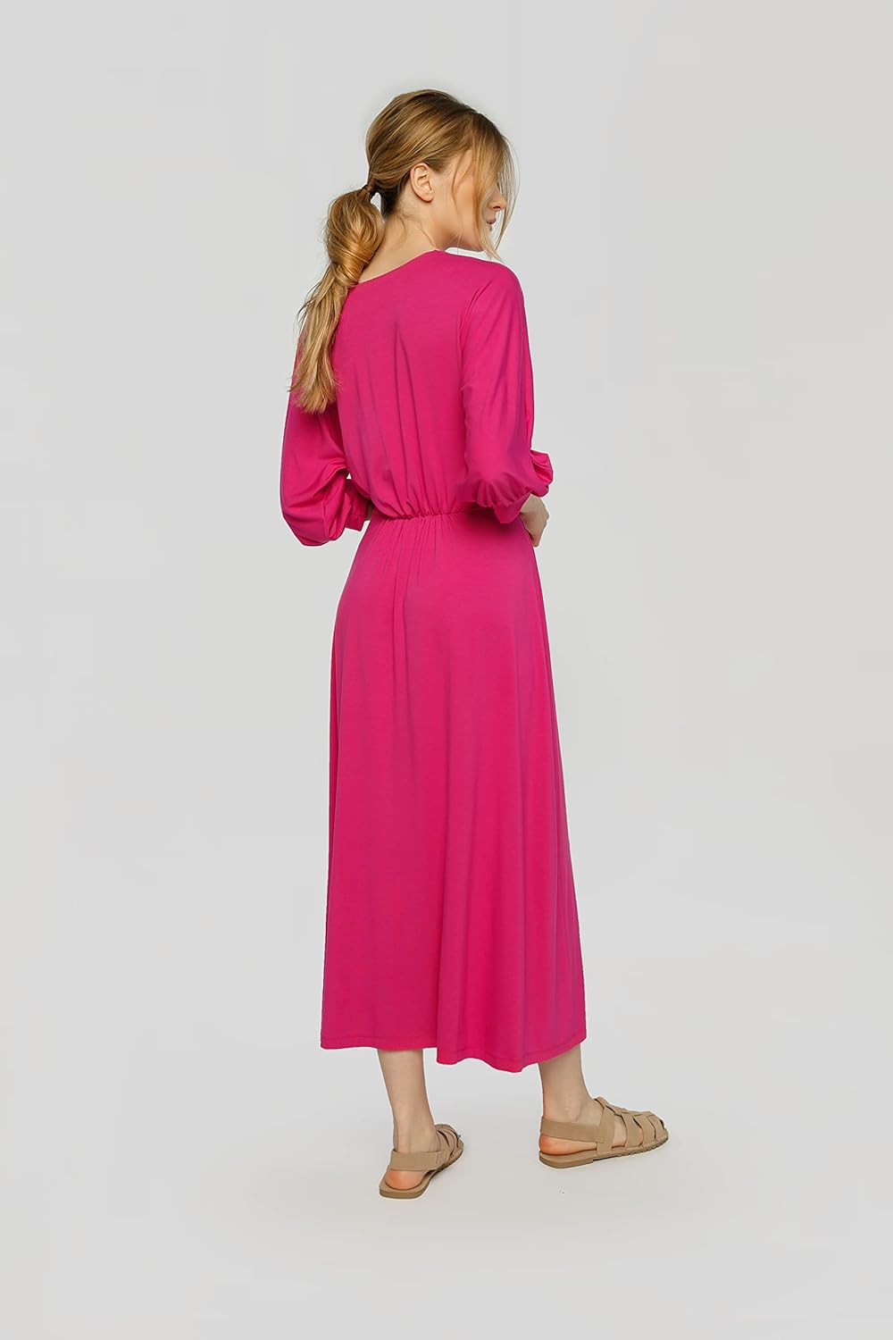 Madnezz House Damen Madnezz House Damenkleid Petra, V-ausschnitt, Midi-länge, Dress, Rosa, S EU