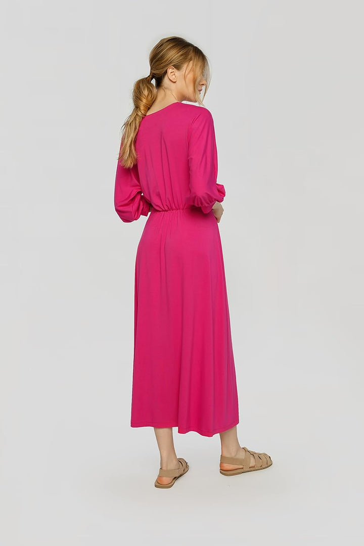 Madnezz House Damen Madnezz House Damenkleid Petra, V-ausschnitt, Midi-länge, Dress, Rosa, S EU