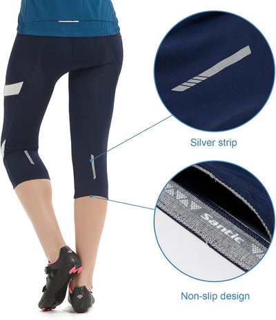 Santic Fahrradhose Damen Gepolstert 3/4 Radlerhose Damen mit Sitzpolster Radhose Damen 3/4 mit Polst