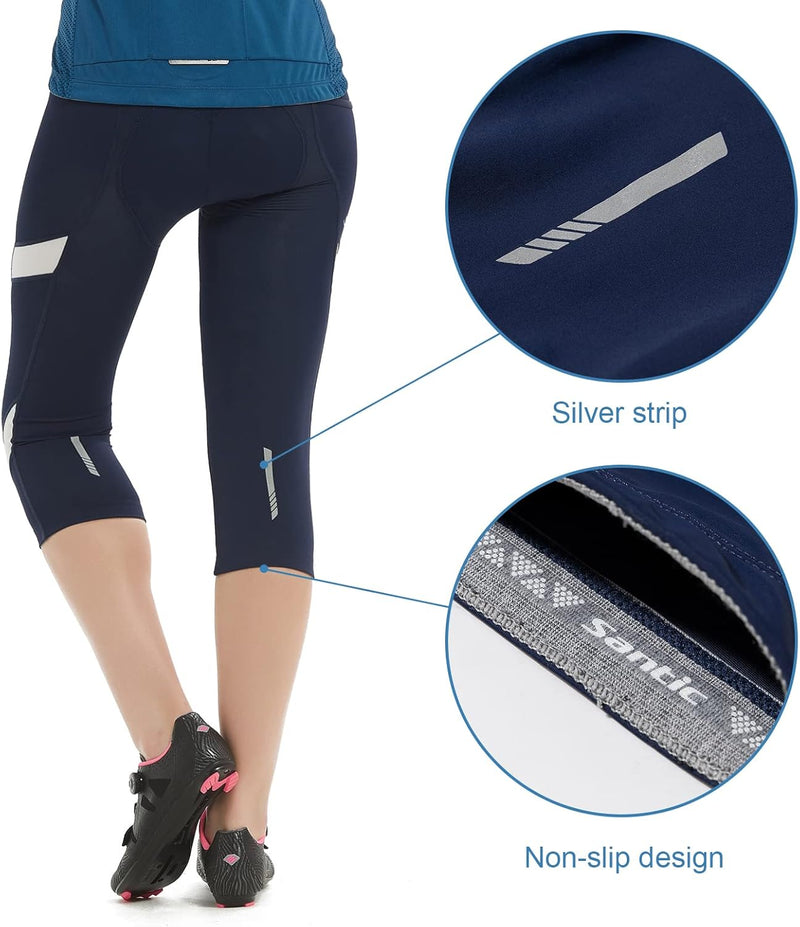 Santic Fahrradhose Damen Gepolstert 3/4 Radlerhose Damen mit Sitzpolster Radhose Damen 3/4 mit Polst