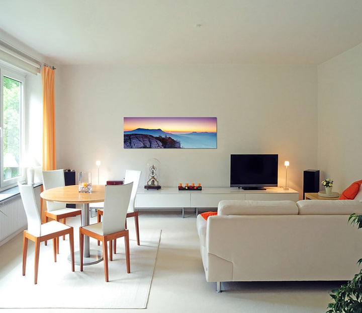 Paul Sinus Art Panoramabild auf Leinwand und Keilrahmen 150x50cm Krim Felsen Berge Sonnenaufgang Nat