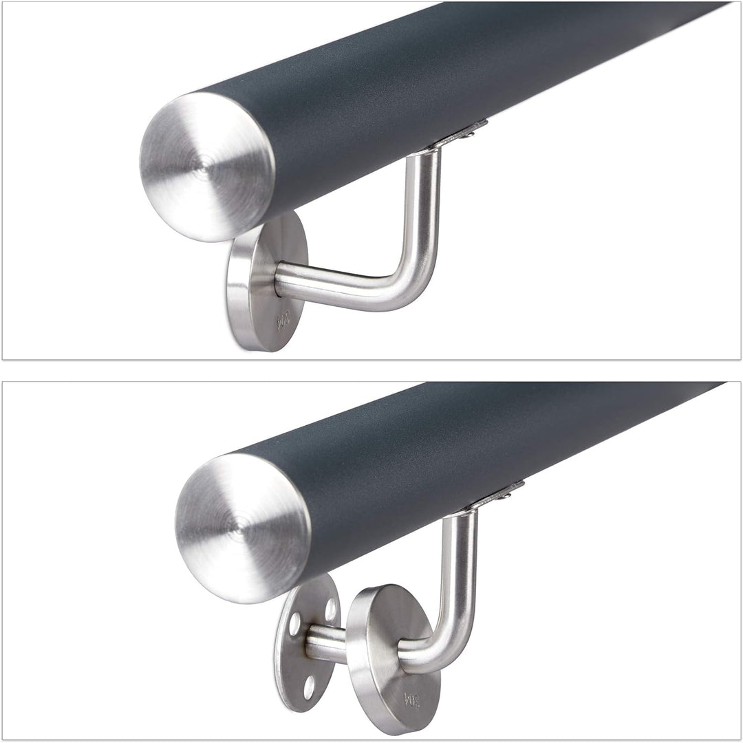 Relaxdays Handlauf Aluminium, rund, Treppengeländer innen &amp; aussen, matt, 100 cm, Ø 42mm, mit Wandha
