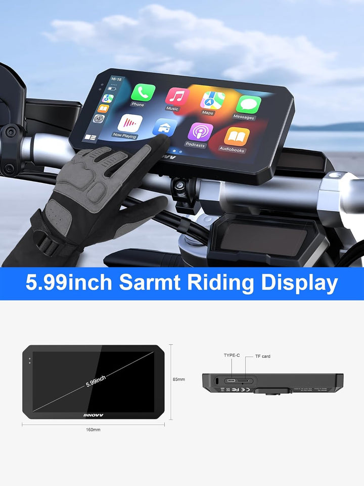 INNOVV N2 Motorrad CarPlay Display, 6 Zoll HD Touchscreen Kabelloses CarPlay & Android Auto, Doppelk